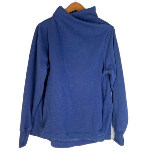 Athleta Blue Mock Neck Long Sleeve Fleece Lined Pullover Sweater Size Medium - Picture 1 of 12